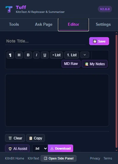 Tuff In-Browser Editor & AI Assist